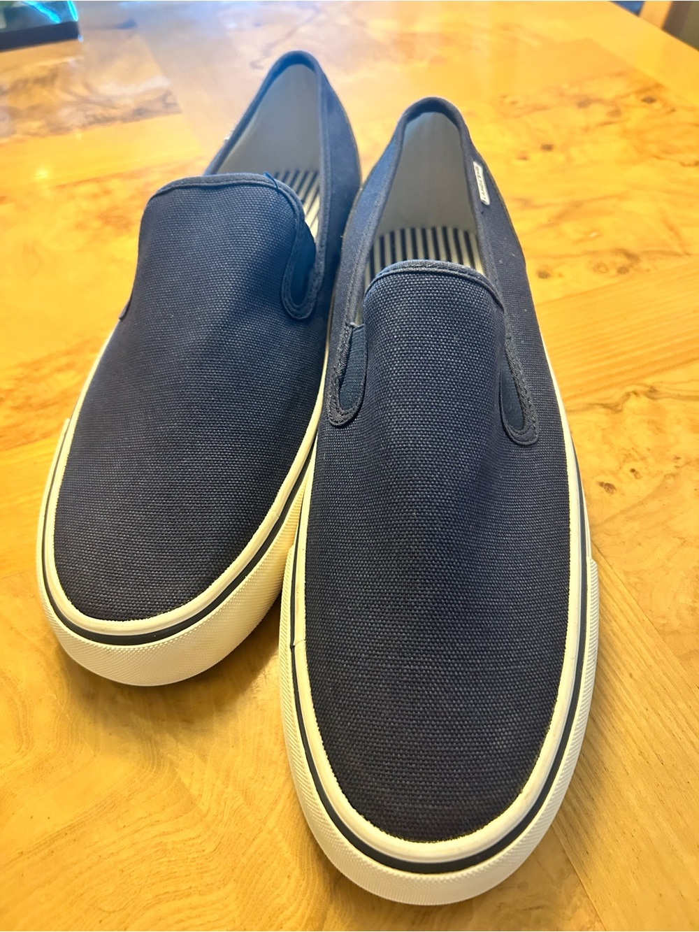 Lands' End Navy Canvas Slip-On Sneakers with White Trim